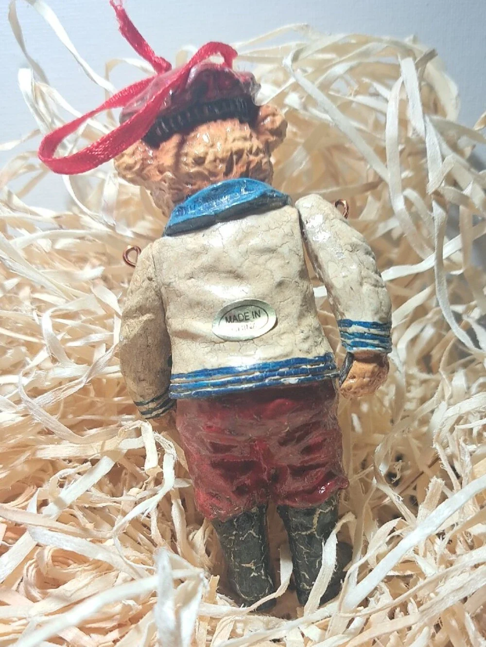 Hand-Painted Nautical Bear Ornament - Red and Blue Holiday Decoration